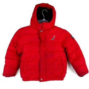 Nautica Boys Jacket Coat Red Insulated Hooded Kids Full Zip‎  Pockets  Small 4